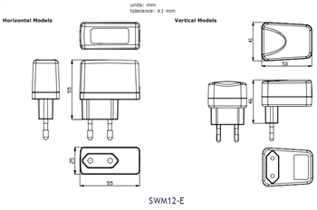 机械图纸 - CUI Inc SWM12交流-直流医用电源适配器
